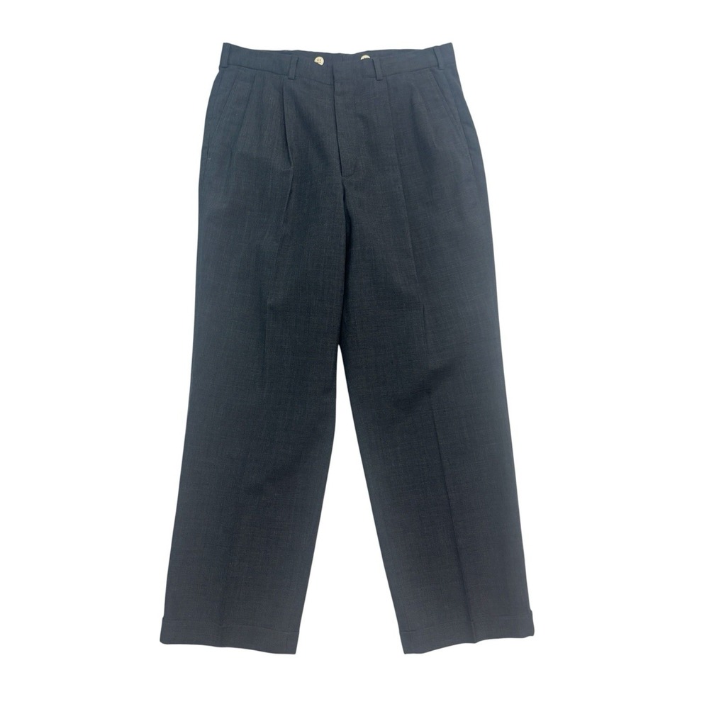vtg 90s Lands End 34x30 Charcoal Dress Pants Trousers Pleated‎ Wool Cuffed USA